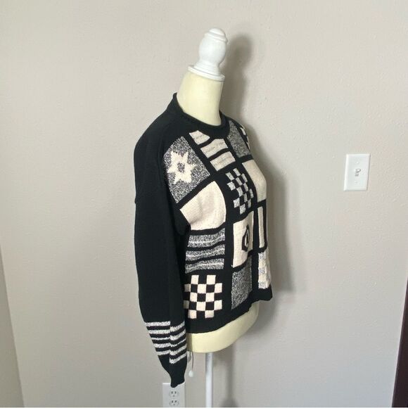 Vintage Lizwear Geometric Patchwork Cotton Knit Sweater Women's Size MP - Picture 4 of 16